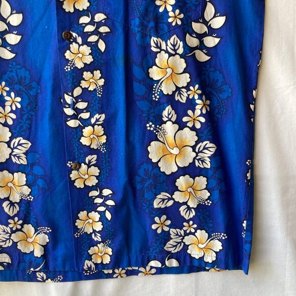 Vtg Pacific Legend Classic Hibiscus Aloha Hawaiian Shirt Navy Blue Size M Mens - Picture 7 of 14